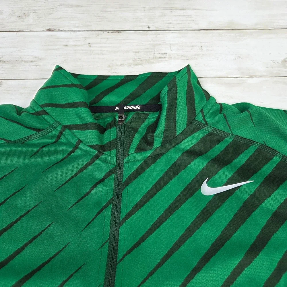 Nike Dri-FIT Running 1/4 Zip Pullover Striped Mens L Green Black 451280-341